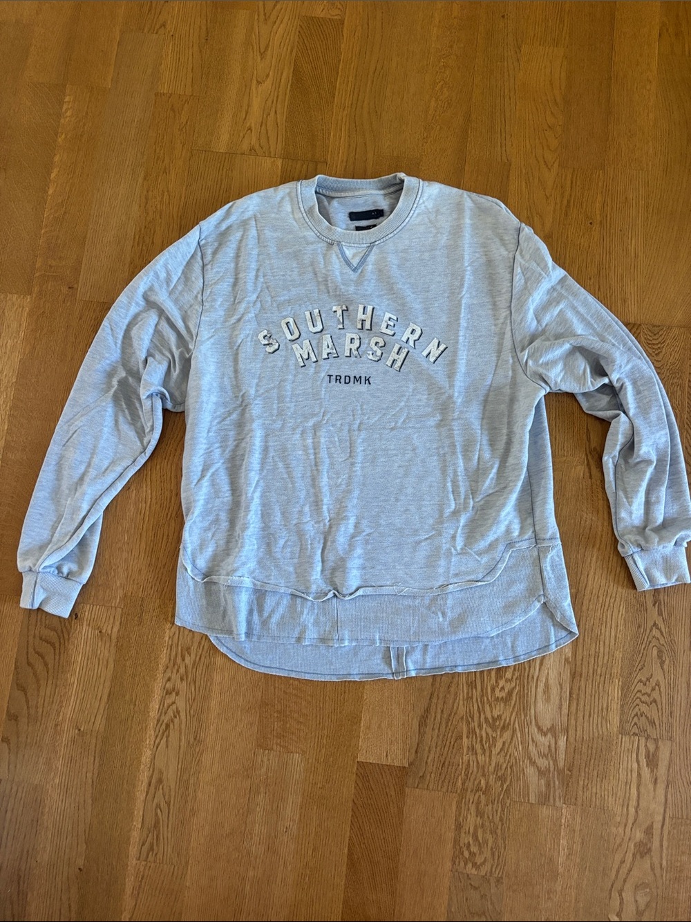 Southern Marsh Light Blue Distressed Crewneck Pullover Sweatshirt